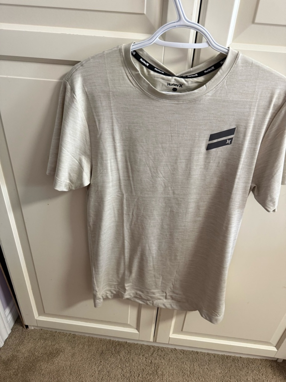 Hurley Men's Light Beige Short Sleeve Crew with Chest Logo